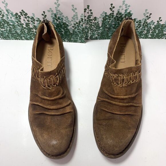 Born Brown Suede Leather Stacked Heel Ankle Booties Size 8M Womens - Picture 4 of 16